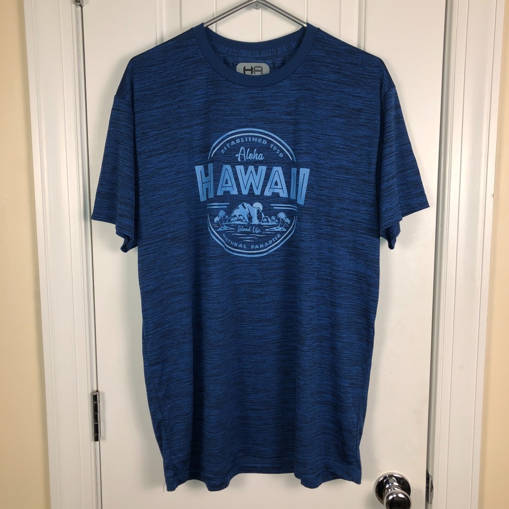 Mens Short Sleeve T-shirt Aloha Hawaii Graphic Blue Size XL Gorpcore Athleisure‎